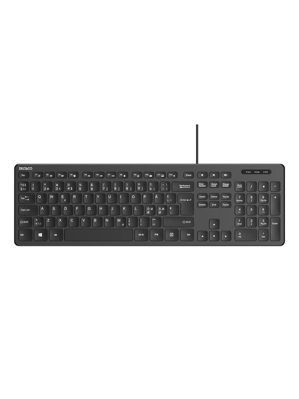 Deltaco Wired membrane keyboard with volume media keys - Fullsize - Nordic Layout - Tastatur - Full-Size - Nordic ISO - Schwarz