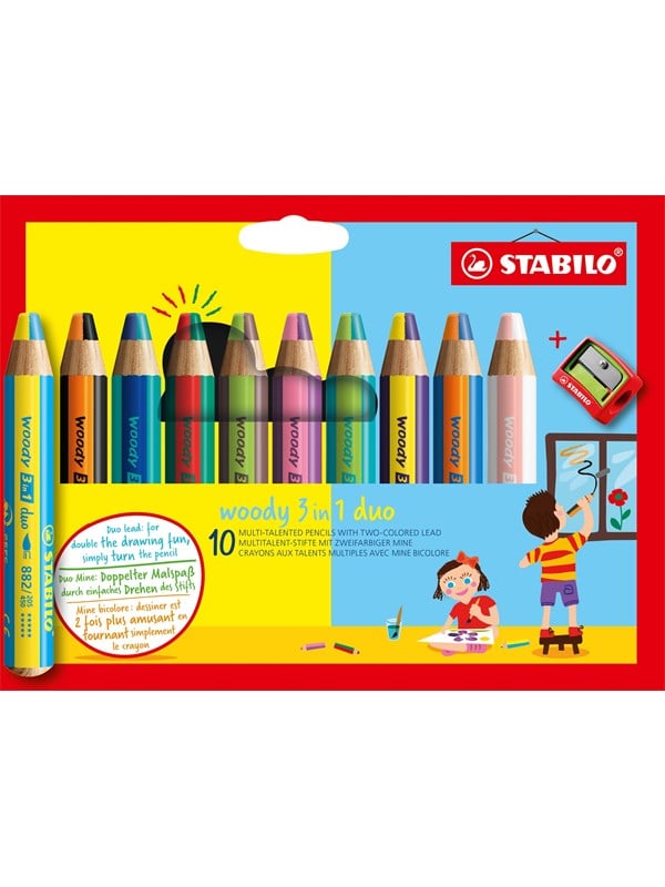 STABILO woody 3 in 1 Duo - Multitalent Coloured Pencil - Set 10 pcs  Pencil Sharpener