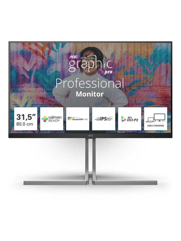 Image of 32" AOC U32U3CV - 3840x2160 (4K) - 60Hz - Nano IPS - 96W USB-C - KVM switch