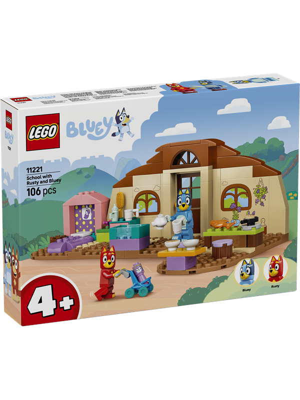11221 Bluey Schule mit Rusty und Bluey, Konstruktionsspielzeug