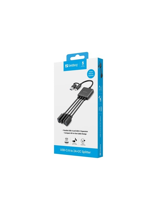 Sandberg USB-CA to 2A2C Splitter USB-Hubs - 4 - Schwarz