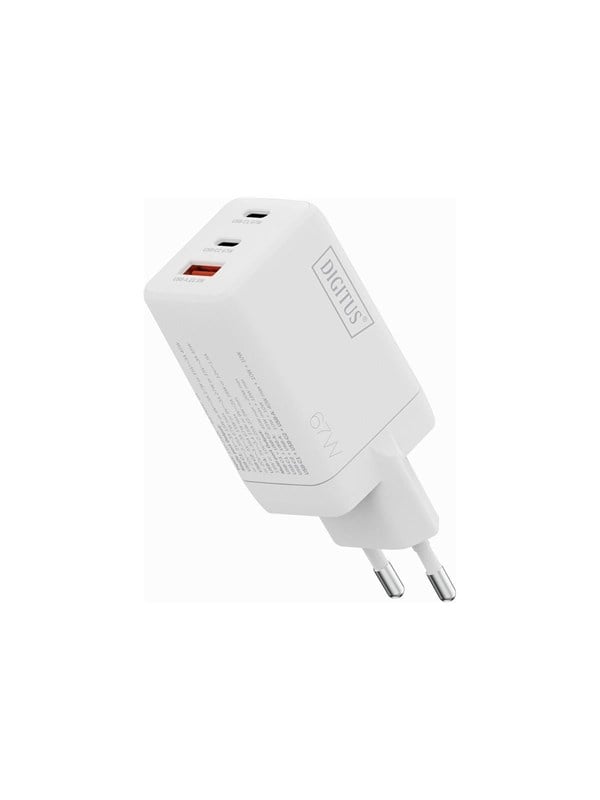 DIGITUS USB-Ladegerät GaN  67W,  2x USB-C,  1x USB-A    weiß