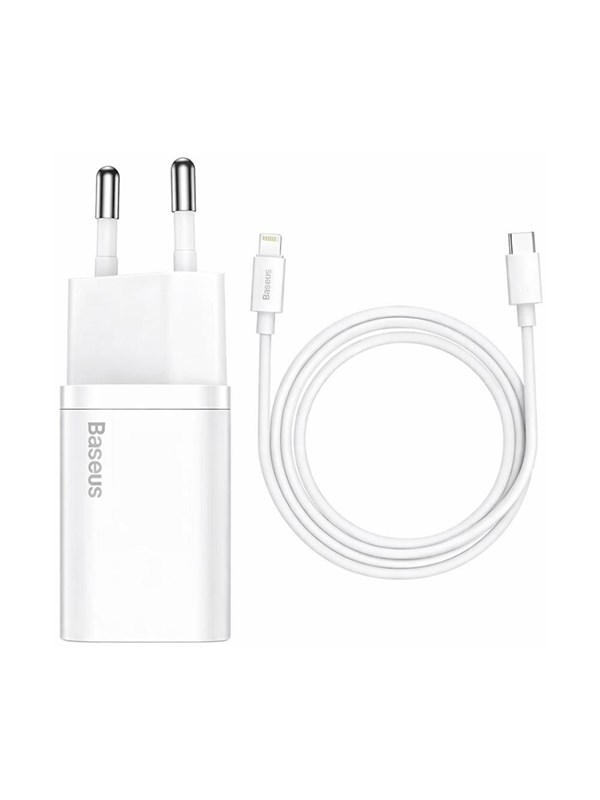 Baseus Cube 20W PD USB-C Wall Charger with Superior Lightning PD 20W 1m Cable - White