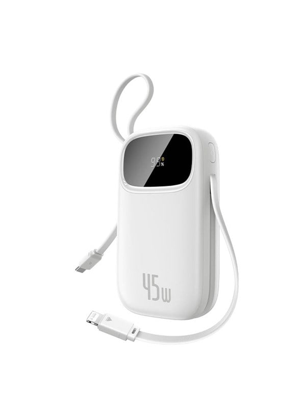 Baseus EnerFill FC31 Qpow 3 10000mAh 45W Power Bank with Digital Display with USB-C and Lightning Cables - White Powerbank (Akku) - Weiß - 10000 mAh