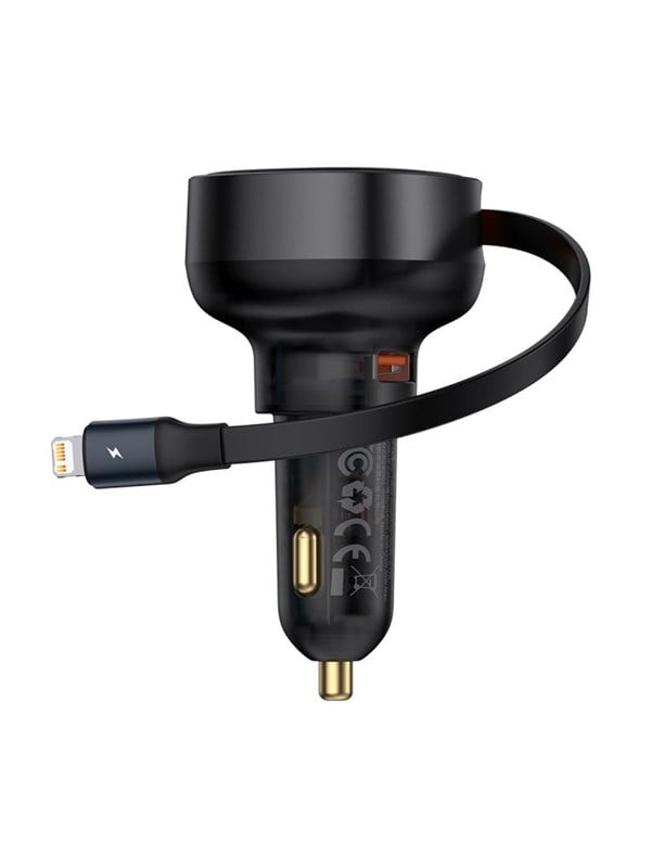 Baseus Enjoyment Pro 55W USB-A Car Charger with Retractable Lightning Cable - Black
