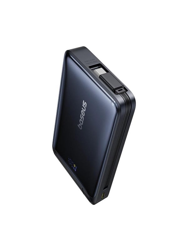 Baseus Nomos 10000mAh 30W Qi2 Power Bank with MagSafe Compatible Stand with Built-in USB-C Cable - Black Powerbank (Akku) - schwarz - 10000 mAh