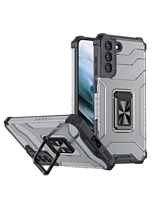Hurtel Crystal Ring Case Tough Hybrid Cover + Magnetic Holder for Samsung Galaxy S22 + (S22 Plus) Black