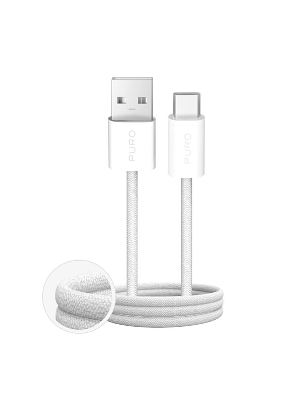 Puro Fabrik 2.0 10W USB-A - USB-C Braided Cable 1.5 m - White