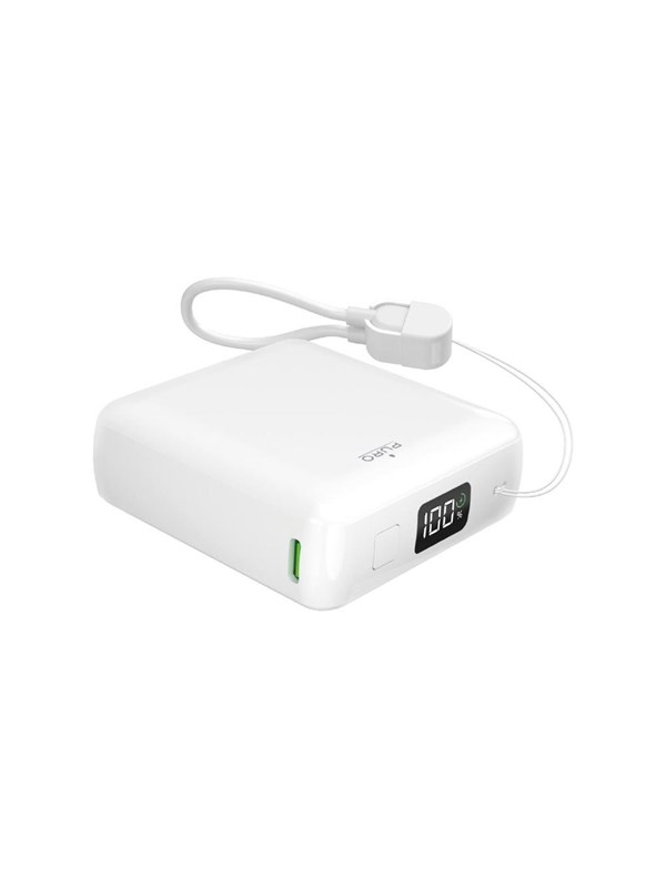 Puro 10000mAh 20W USB-C USB-A power bank with display and built-in USB-C cable - white Powerbank (Akku) - Weiß - 10000 mAh