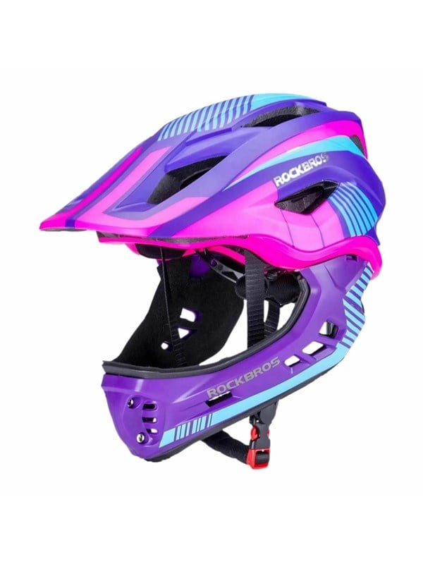 Rockbros TT-32SBPP-M children's bicycle helmet with removable chinbar size M - purple-pink