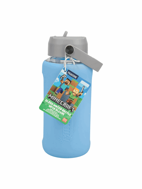 Paladone - MINECRAFT GLASS WATER BOTTLE WITH SLEEVE