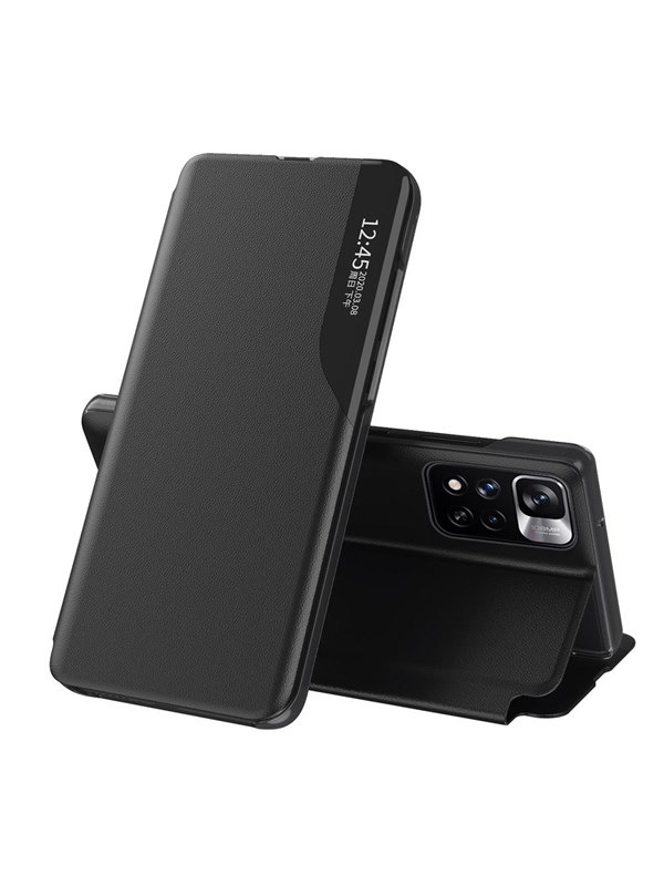 Hurtel Eco Leather View Case Elegant Flip Cover Stand Function Poco M4 Pro 5G Black