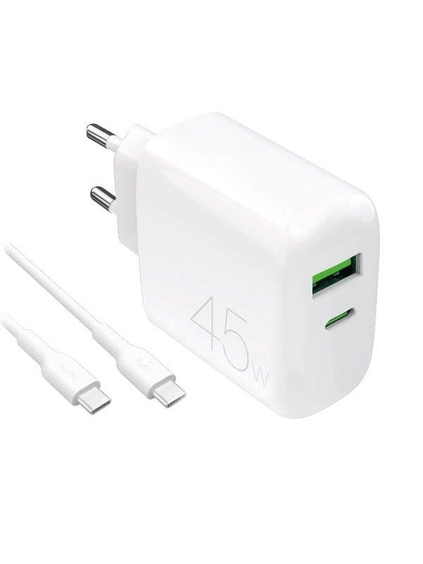 Puro Daily Prolite 45W USB-C USB-A Power Delivery Charger with USB-C Cable - White