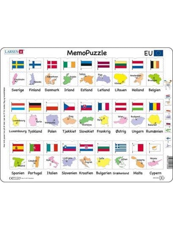 Larsen Puzzles Puzzle game MemoPuzzle. Name flag and capitals ten - 54 pieces Maxi (36.5x28.5 cm) Boden
