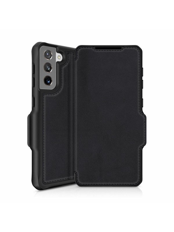 ITSKINS HYBRID FOLIO cover for Samsung Galaxy S21 4G  5G Black with recycled leather