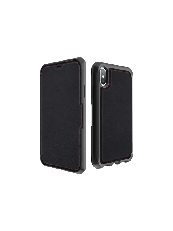 ITSKINS HYBRID FOLIO cover for iPhone XS Max®. Black and red with recycled leather