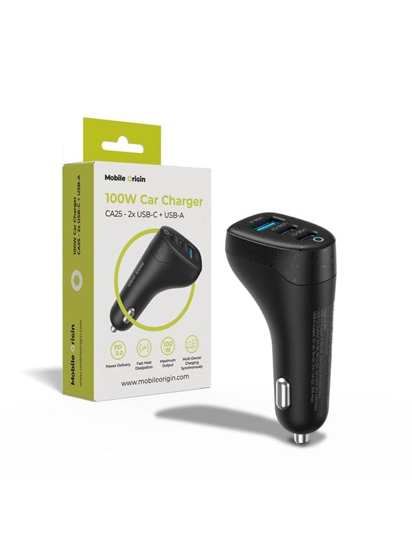 Mobile Origin 100W Car Charger CA25 - 2x USB-C + USB-A
