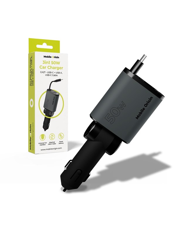 Mobile Origin 3in1 50W Car Charger CA27 - USB-C + USB-A USB-C Cable