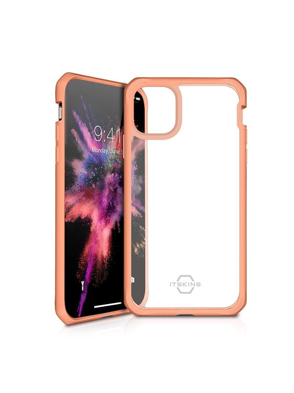 ITSKINS HYBRID SOLID cover for iPhone 11 Pro / XS / X®. Plain coral and transparent
