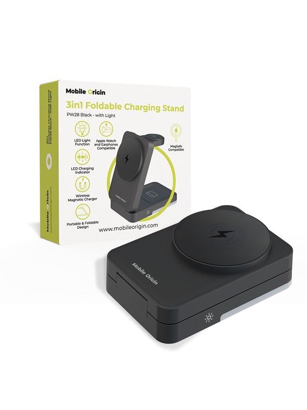 Mobile Origin 3in1 Foldable Charging Stand with light PW28 black