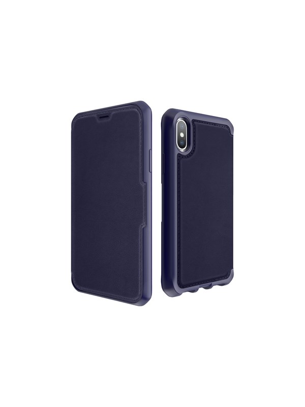 ITSKINS HYBRID FOLIO cover for iPhone XS / X®. Navy blue with recycled leather