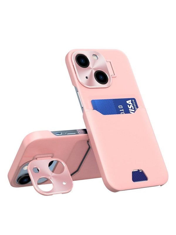 Hurtel Leather Stand Case for iPhone 14 Cover Card Wallet with Stand Pink