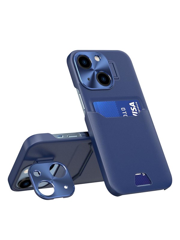 Hurtel Leather Stand Case for iPhone 14 Plus Cover Card Wallet with Stand Blue