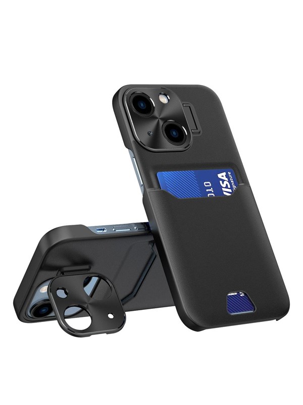 Hurtel Leather Stand Case for iPhone 14 Plus Cover Card Wallet with Stand Black