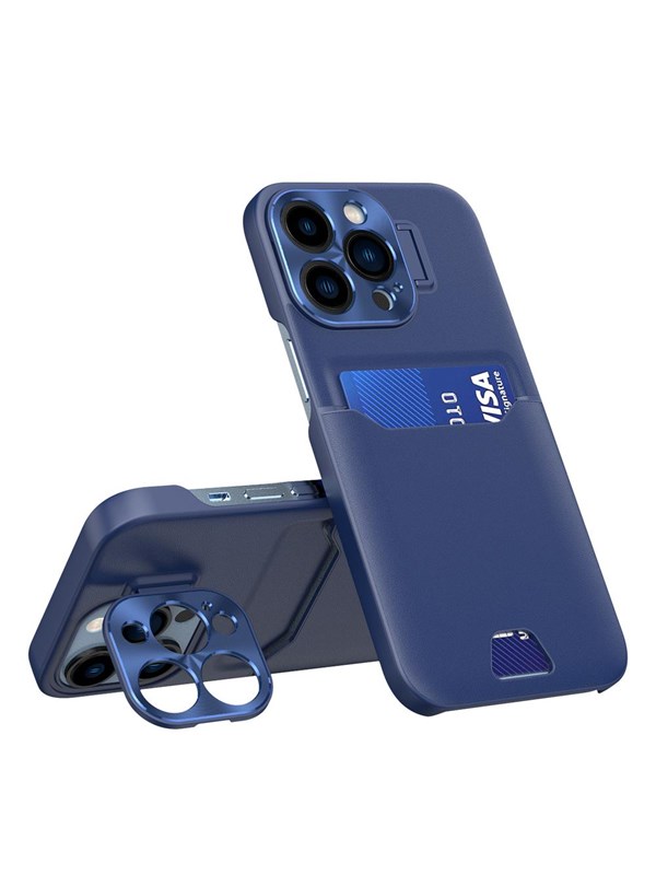 Hurtel Leather Stand Case for iPhone 14 Pro Cover Card Wallet with Stand Blue