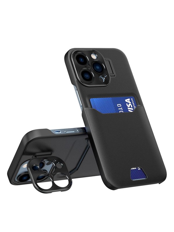 Hurtel Leather Stand Case for iPhone 14 Pro Cover Card Wallet with Stand Black