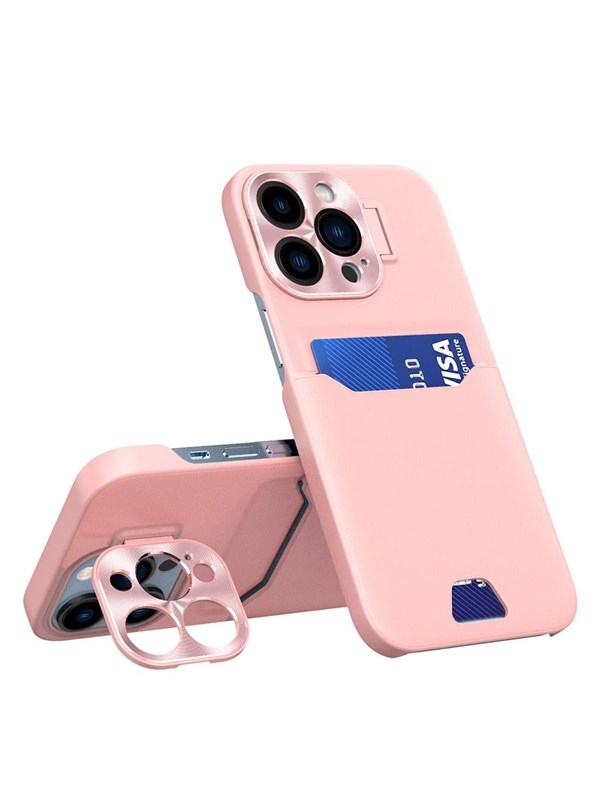 Hurtel Leather Stand Case for iPhone 14 Pro Max Card Wallet Cover with Stand Pink