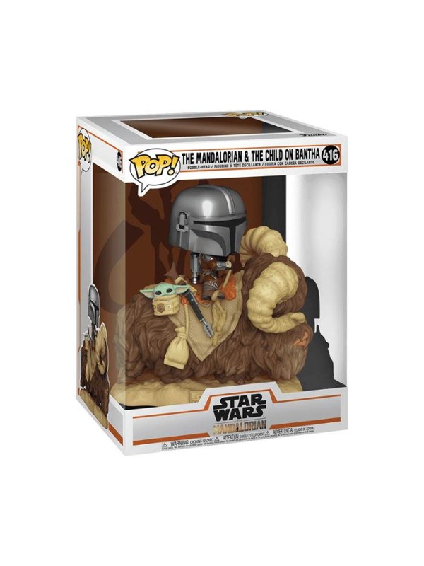 Figurine Funko Pop Star Wars The Mandalorian Mando on Bantha with Child in Bag