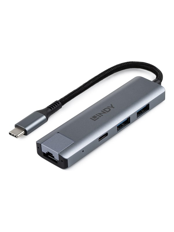 Lindy USB 3.2 Gen 2 Type C Hub & Gigabit Ethernet Converter USB-Hubs - USB 3.2 - 4 - Grau