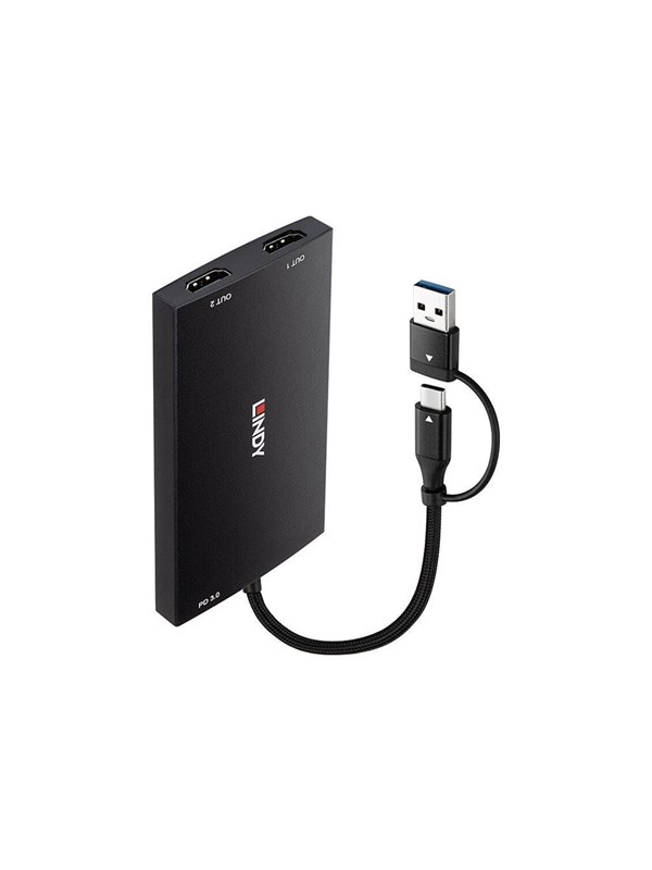 LINDY 43430 - Konverter USB Typ A und C > Dual HDMI, 4K 60Hz