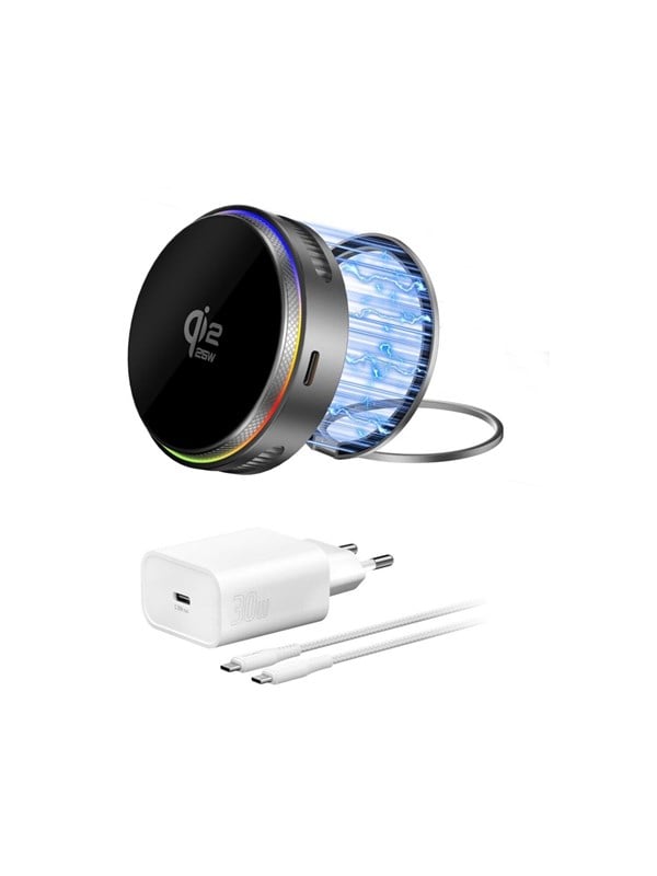 4smarts Qi2 25W / MagSafe Ladegerät-Set mit Kühlung, RGB, Kabel 1,5m, spacegrau