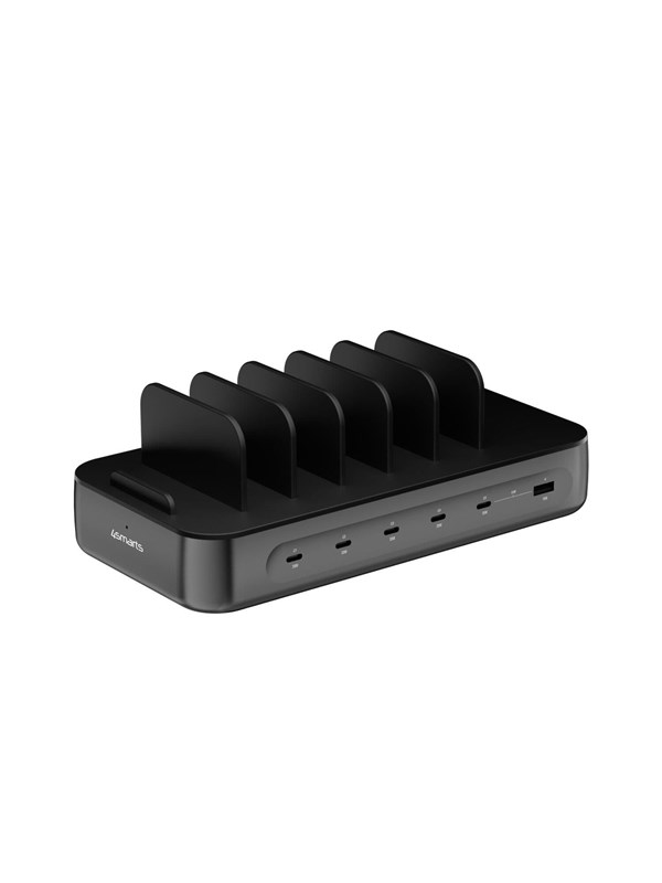 Image of 4smarts Charging station Team 100W 1x USB-A port 5x USB-C ports includes 6 cables black