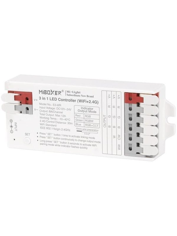 Miboxer WiFi Controller - 3-in-1 - RGB-CCT - DC12/24V - WiFi - 2.4GHz RF - 12A