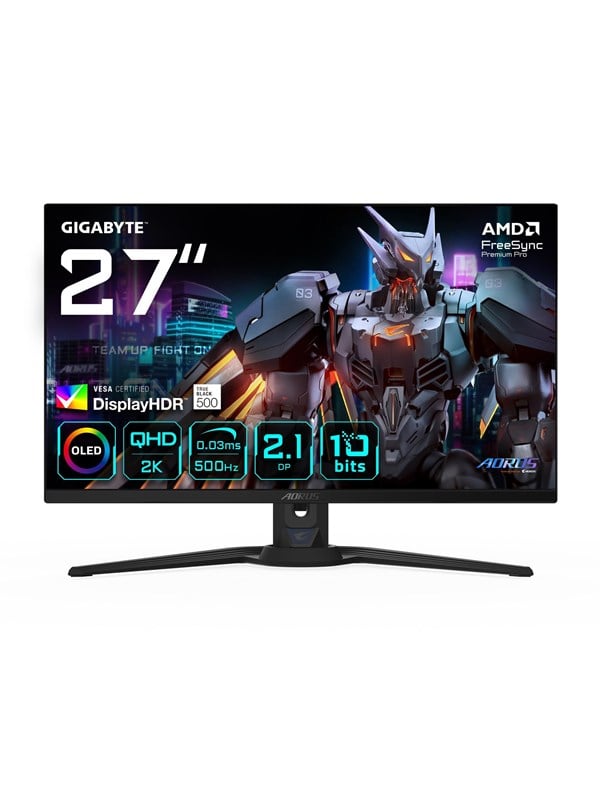 Image of 27" GIGABYTE AORUS FO27Q5P - 2560x1440 (QHD) - 500Hz - OLED - 18W USB-C - KVM switch
