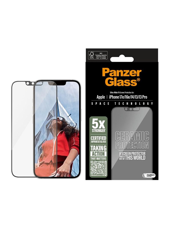 PanzerGlass Ceramic Screen Protector iPhone 17e | 16e | 14 | 13 Pro | 13 | Ultra-Wide Fit w. EasyAligner
