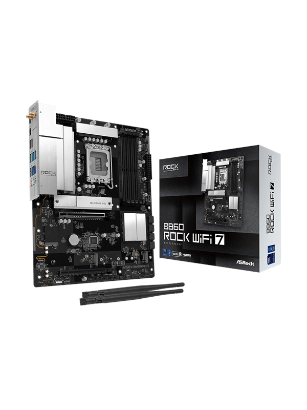 Image of ASRock B860 Rock WiFi 7 Mainboard - Intel B860 - Intel LGA1851 - DDR5 RAM - ATX