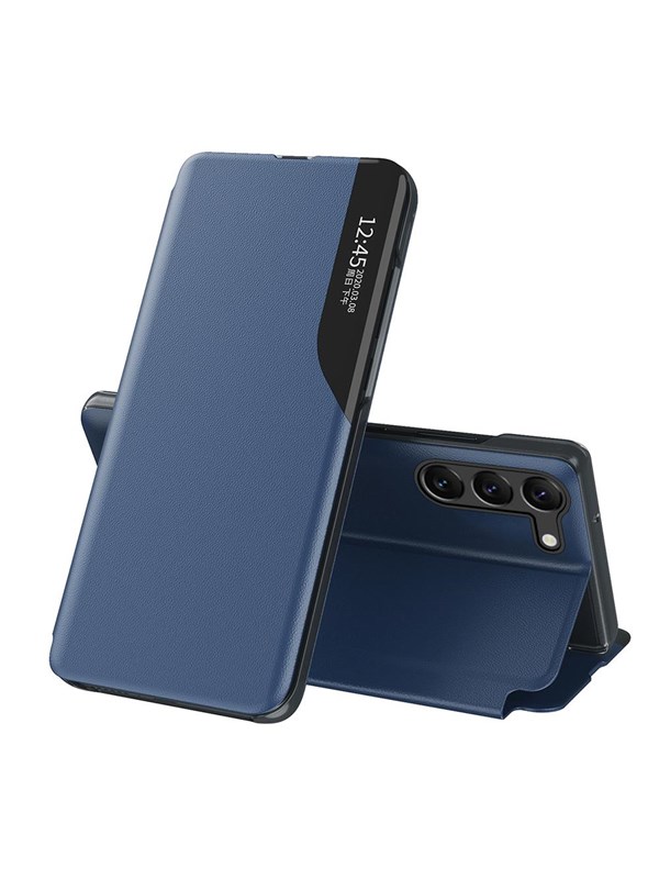 Hurtel Eco Leather View Case Cover for Samsung Galaxy S23+ with a Flip Stand Blue