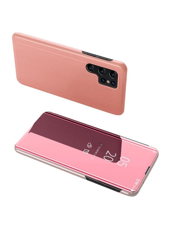 Hurtel Clear View Case Cover for Samsung Galaxy S23 Ultra Cover with a Flap Pink