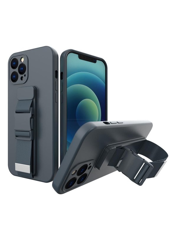Hurtel Rope Case Silicone Cover with Lanyard Purse Lanyard Strap for Xiaomi Redmi Note 11 Pro Navy Blue