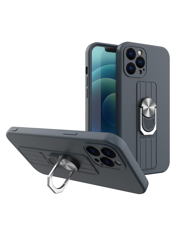 Hurtel Ring Case Silicone Case with Finger Holder and Stand for Xiaomi Redmi Note 11 Pro Blue