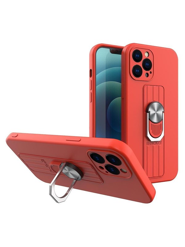 Hurtel Ring Case silicone case with finger holder and stand for Xiaomi Redmi Note 11 Pro Red