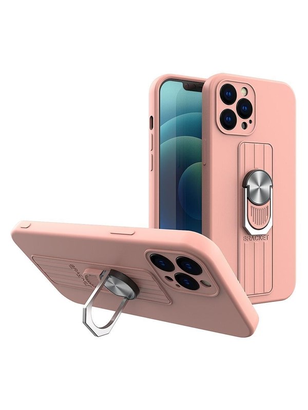 Hurtel Ring Case Silicone Case with Finger Holder and Stand for Xiaomi Redmi Note 11 Pro Pink