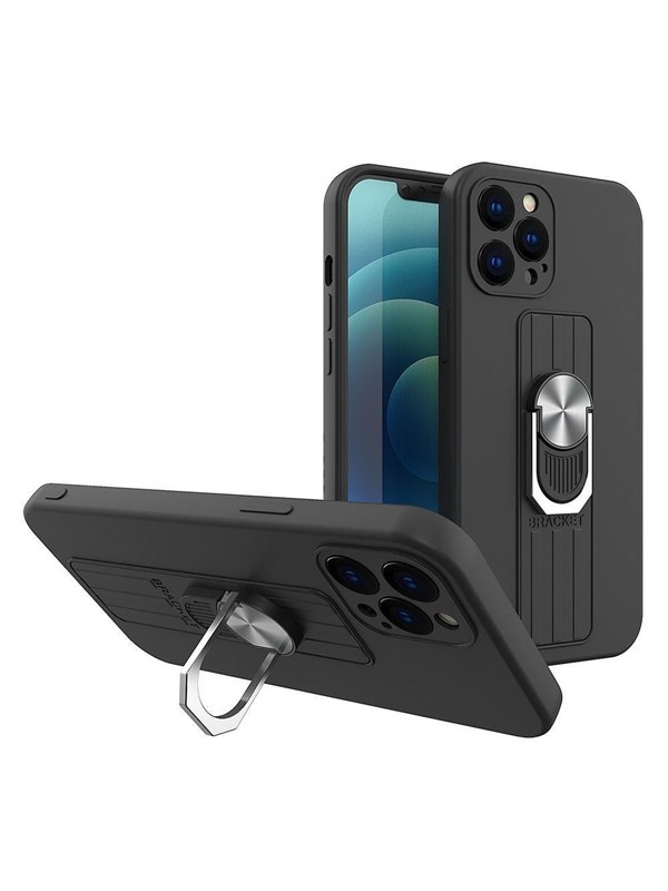 Hurtel Ring Case Silicone Case with Finger Grip and Stand for Xiaomi Poco M4 Pro 5G Black
