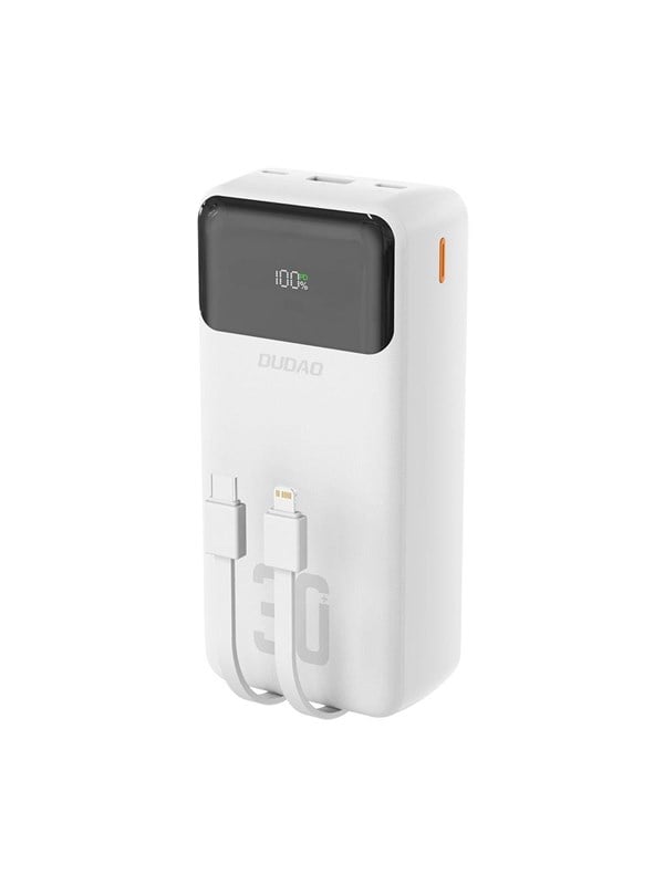 Dudao K15Max 30000mAh PD 22.5W Powerbank with USB-C and Lightning Cables - White Powerbank (Akku) - Weiß - 30000 mAh
