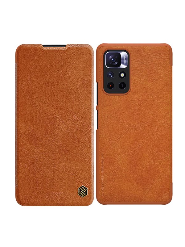 Nillkin Qin Case Case for Xiaomi Redmi Note 11T 5G / Note 11S 5G / Note 11 5G (China) / Poco M4 Pro 5G Camera Cover Holster Cover Flip Case Brown