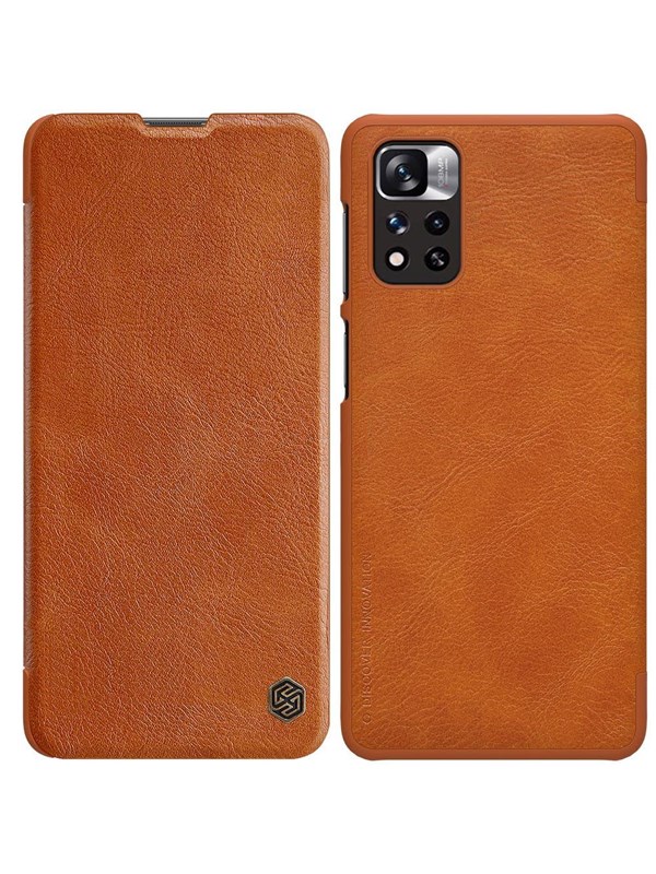 Nillkin Qin Case Case for Xiaomi Redmi Note 11 Pro+ (China) / Redmi Note 11 Pro (China) / Mi11i HyperCharge Camera Cover Holster Cover Flip Case Brown